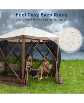 11.5x11.5 ft 6-Sided Pop-Up Gazebo Tent, Waterproof UV Screen, Portable Sun Shelter with Carry Bag & Stakes, Outdoor Party