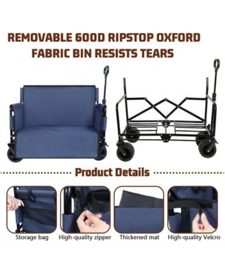 Convertible Folding Wagon Cart - Heavy-Duty Utility Wagon with Bench Seat, All-Terrain Wheels and Storage for Camping, Beach, Garden