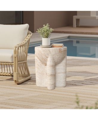 18.3" Marbled Round End Table for Outside, Garden Accent Table, Outdoor Side Tables for Patio