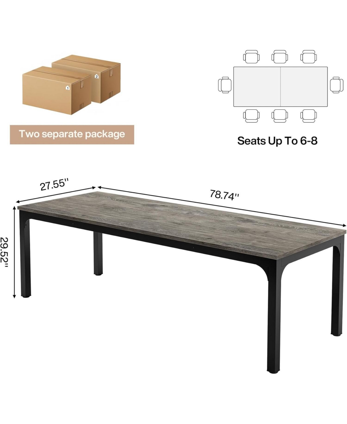 Tribesigns 6.5ft Conference Room Table, 78.74" W x 55.12" D Large Office Meeting Table (2 Pcs)