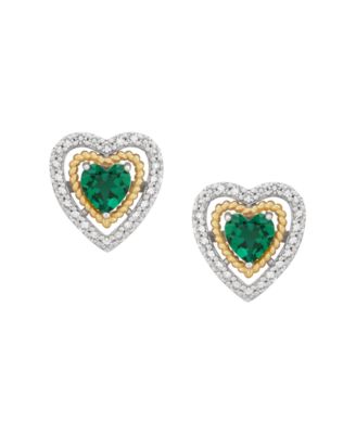 3-Piece Lab Grown Emerald (1-1/2 ct. t.w.) and White Topaz (5/8 ct. t.w.) Heart Pendant Necklace and Stud Earrings Set in 14k Sterling Silver