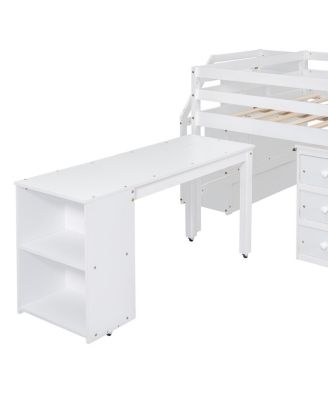 Full Size Loft Bed with Desk, Storage Stairs & Shelves