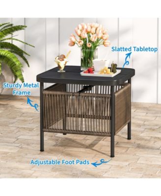 2 PCS Outdoor PE Rattan Side Table with Umbrella Hole Square Patio End Table