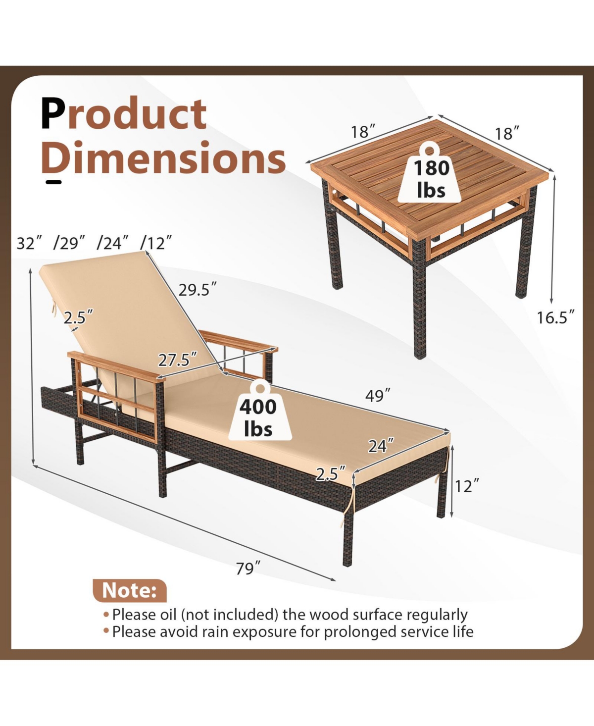 Gymax 2 Pcs Patio Rattan Chaise Lounge w/ Side Table Outdoor Reclining Chair Set