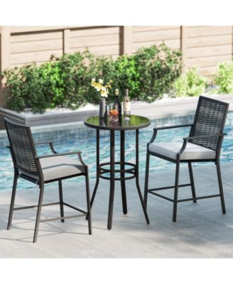Patio Bar Stools Set of 2 w/ Armrest Fabric Seat & Heavy-Duty Metal Frame