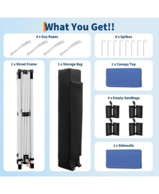 Pop-Up Canopy Tent with One Sidewall, Easy Setup, Adjustable Height, Roller Bag and Weight Bags