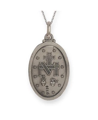 925 Sterling Silver Solid Reversible Oxidized 18 Inch Antiqued Miraculous Medal Necklace 28x15mm Pendant Necklace