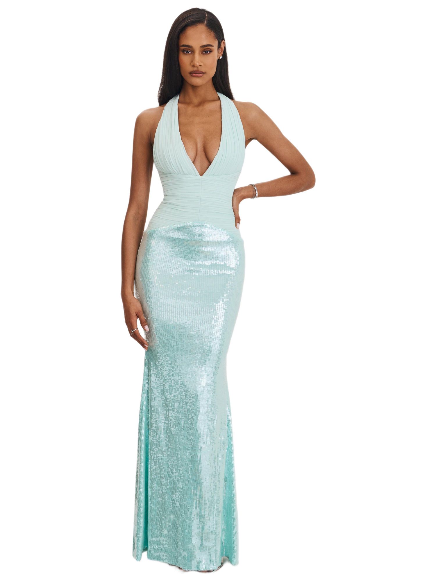 Women's Wendale Mint Sequin Plunging Mermaid Maxi Dress