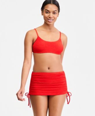 Women's Solid Popcorn Scrunch Swim Cover-Up Skirt