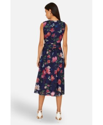 Women's Floral Print Mesh Stretch Midi Dress