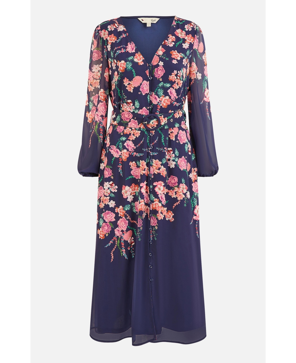 Yumi Women's Belted Floral Midi Dress