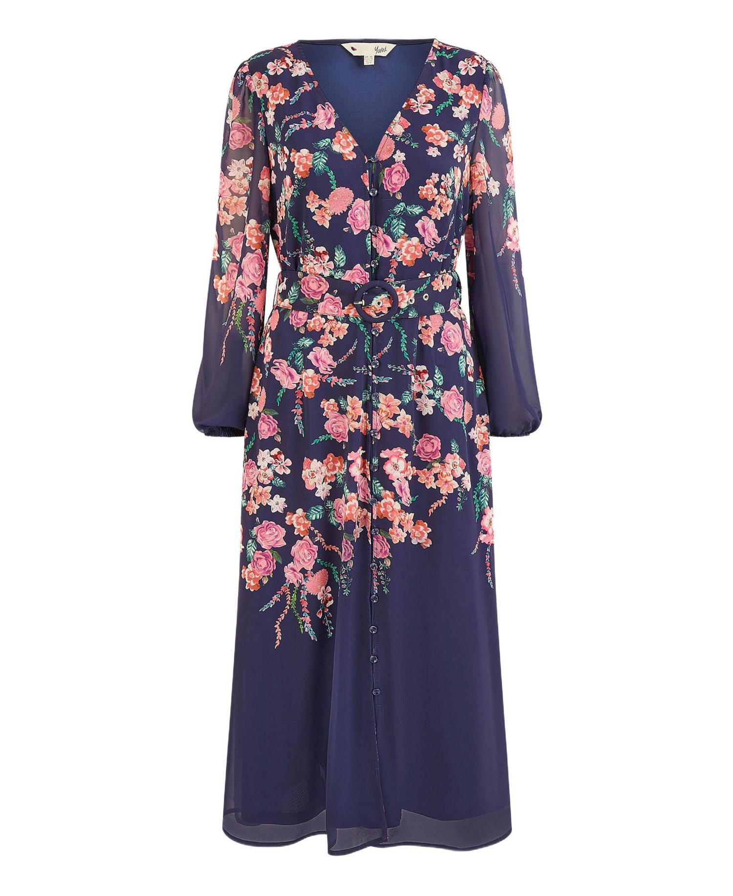 Women's Belted Floral Midi Dress