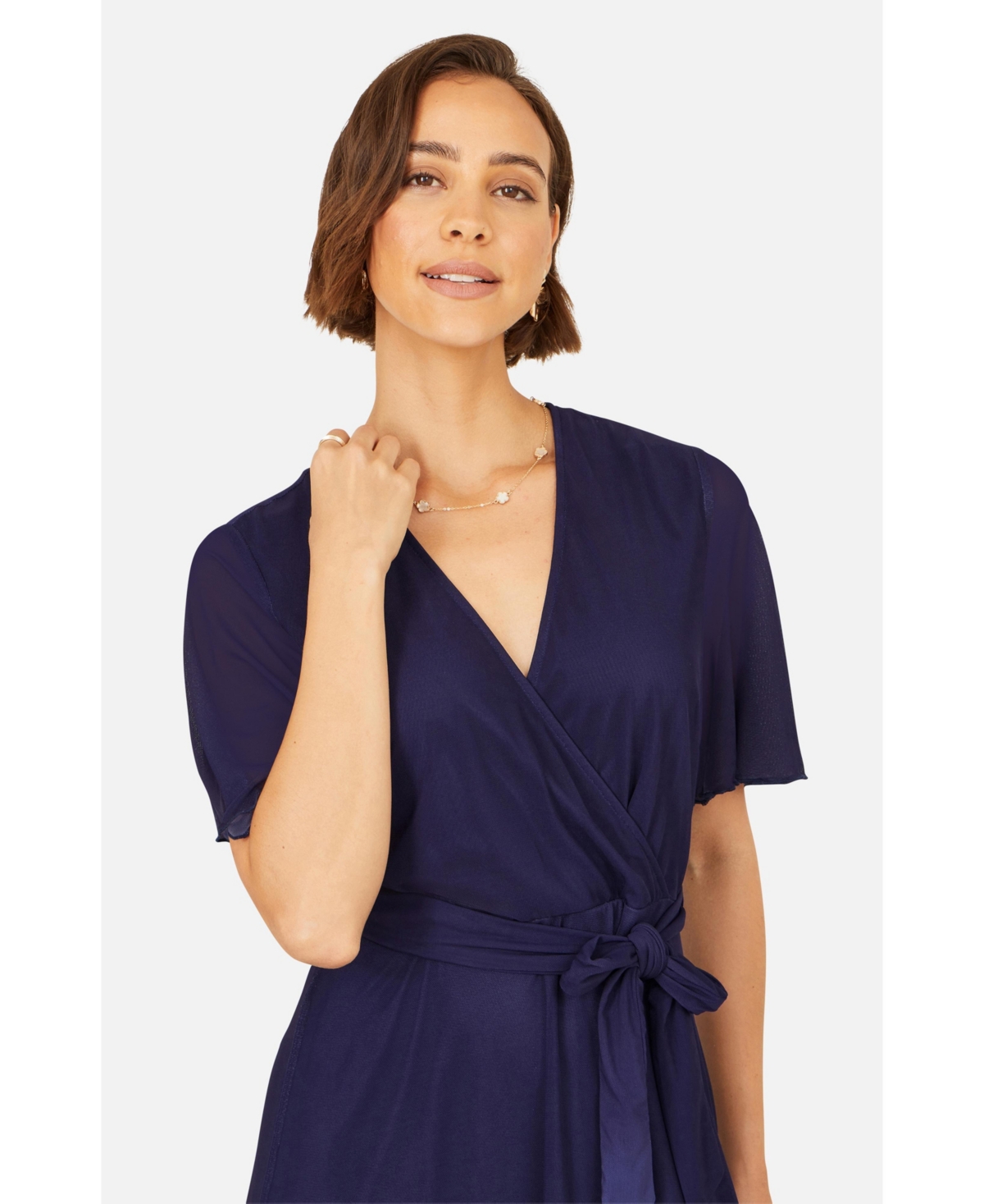 Yumi Women's Mesh Wrap Midi Dress