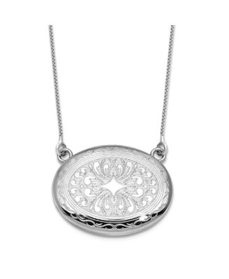 925 Sterling Silver Rhodium Plated 18+2 Inch Sideways Etched Locket Necklace 26.15mm Wide Locket Necklace