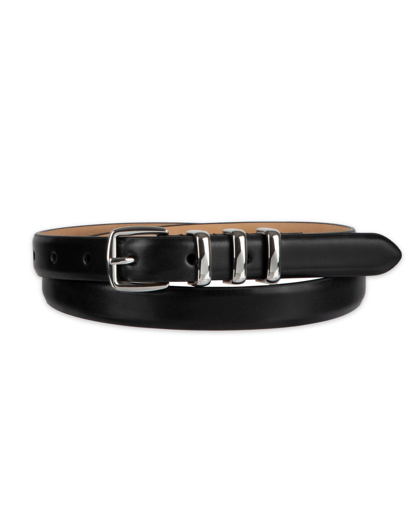Женский ремень Cole Haan Skinny Triple Metal Keeper Dress Belt, цвет: Чёрный — фото 1