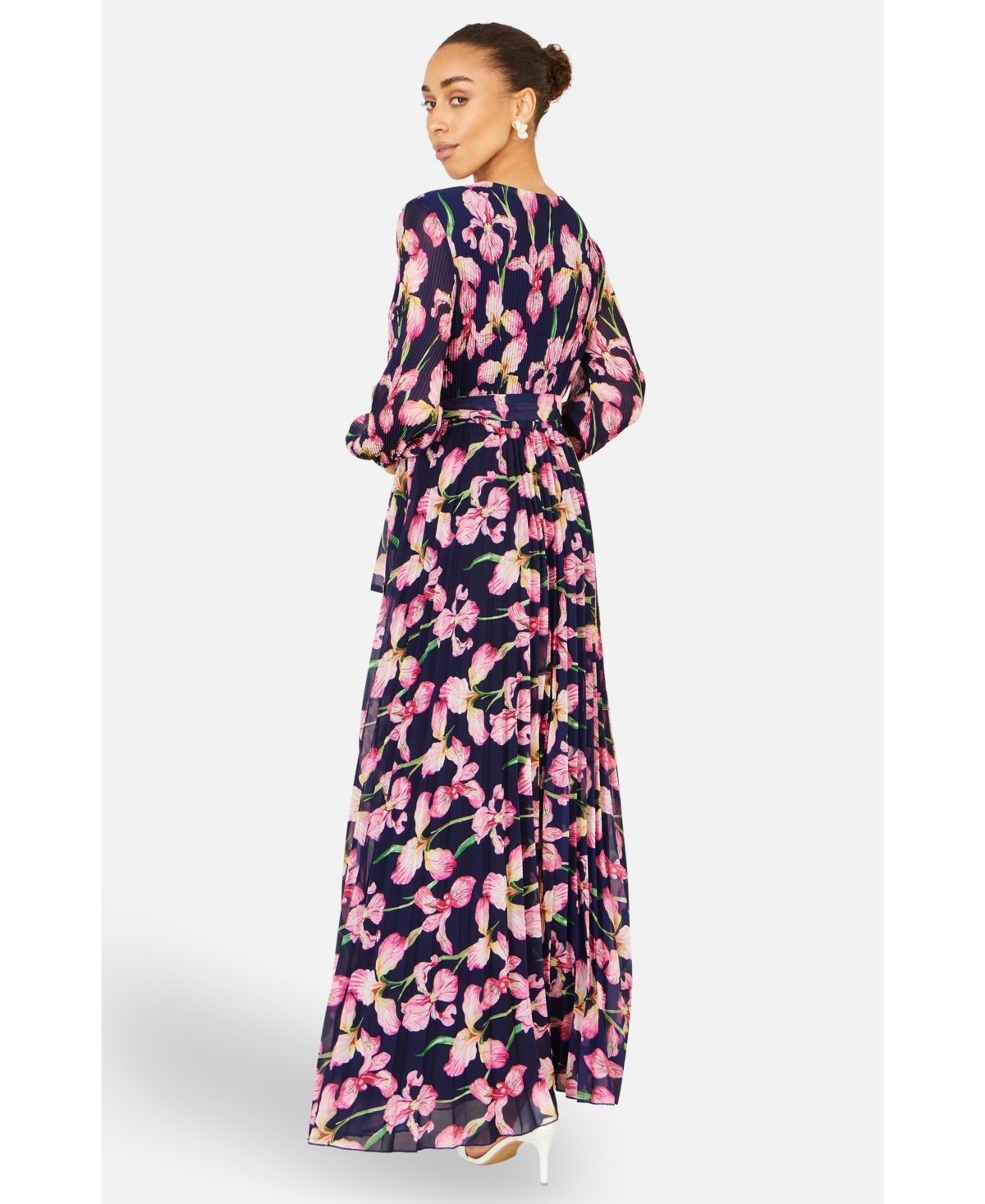 Yumi Women's Orchid Floral Pleated Wrap Maxi Dress