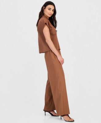 Petite Linen-Blend Short-Sleeve Button-Front Shirt