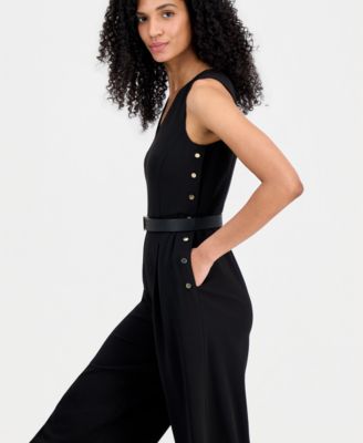 Women's Side Button V-Neck Jumpsuit