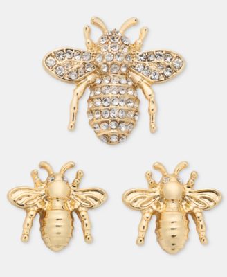 Gold-Tone Boxed Crystal Bee Pins, Set of 3 