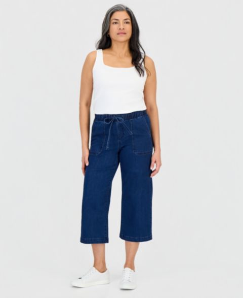 Женские джинсы Style & Co Cropped High Rise Wide-Leg, цвет: Тёмная варка