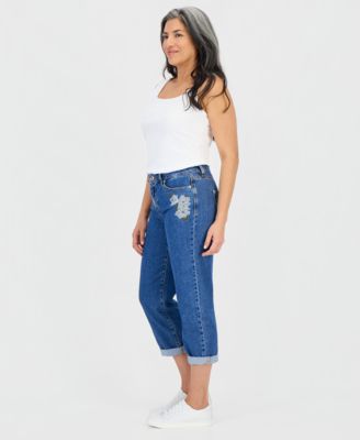 Petite Embroidered High-Rise Cropped Jeans