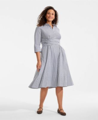 Women's Poplin Midi Wrap Front Dress