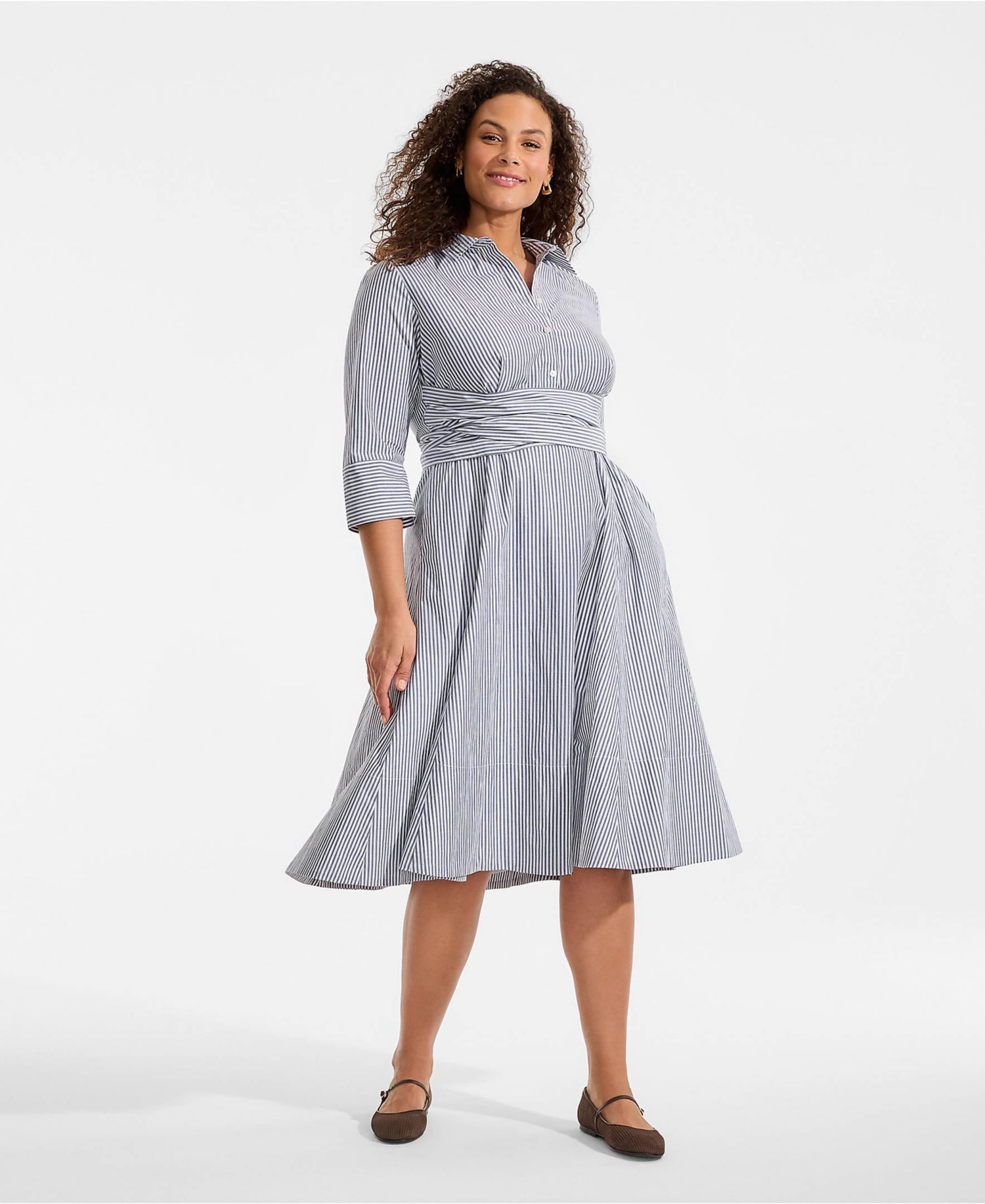 Women's Poplin Midi Wrap Front Dress