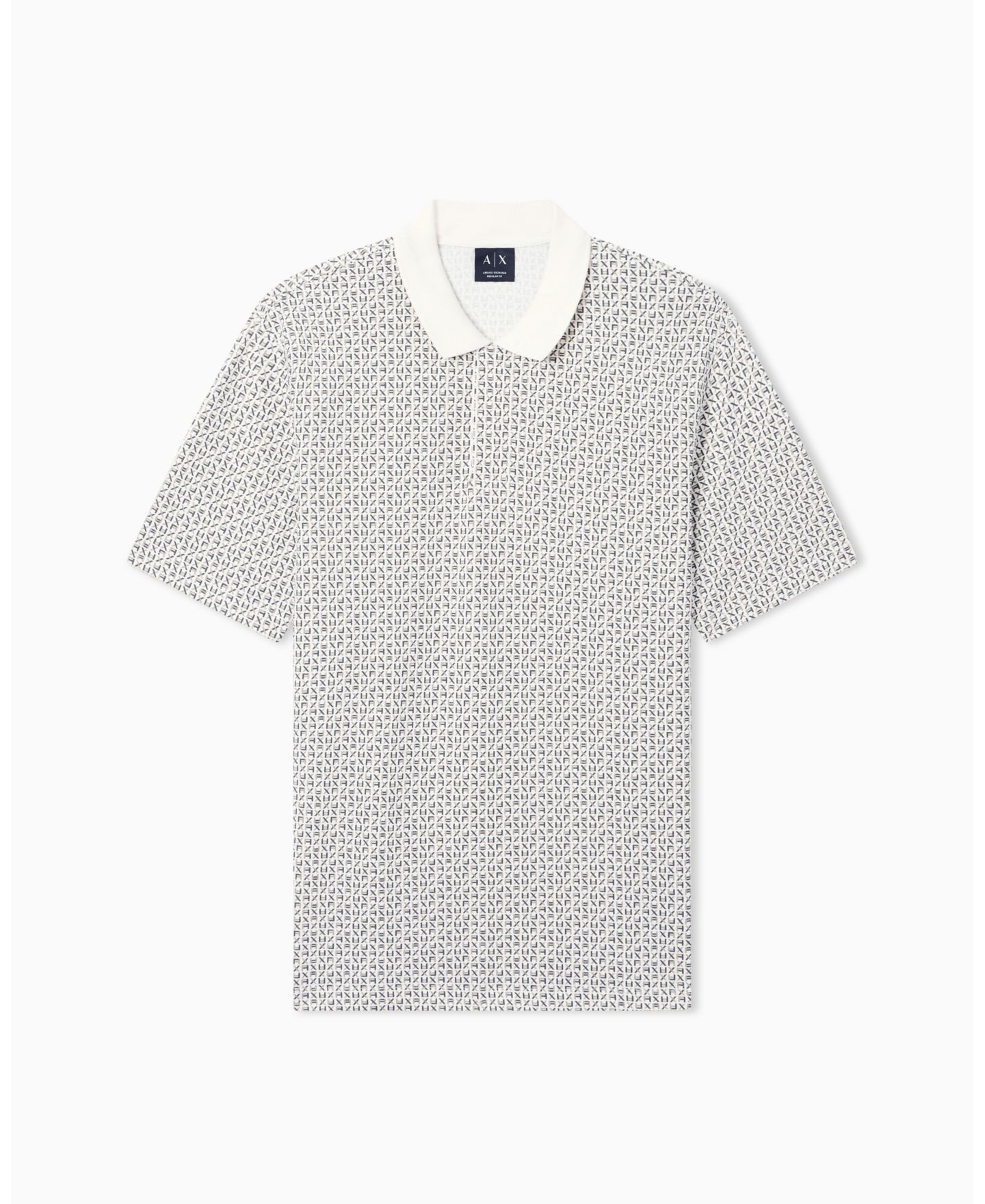 Мужское поло A|X Armani Exchange Pique Allover Logo Print Polo Shirt, цвет: Кремовый с принтом — фото 5