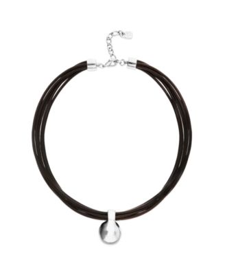 UNOde50 Leather Necklace with Big 18k Gold Alloy Plated Ball - Silver