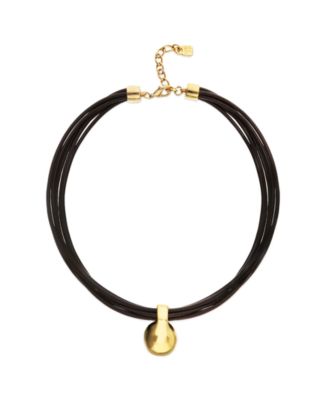 Leather Necklace with Big 18k Gold Alloy Plated Ball