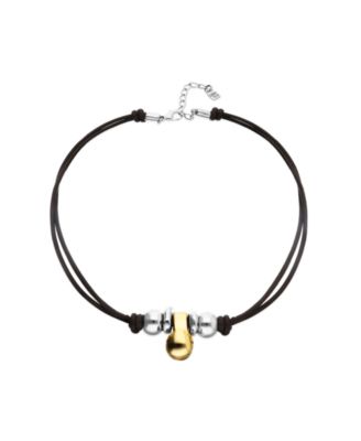 Leather Necklace with Three 18k Gold Alloy Plated Balls