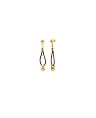 Leather Long Earrings with 18k Gold Plated Ball Detail