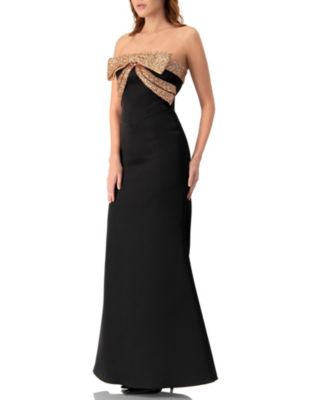 Women's Long Strapless Dress with Sequin Bow