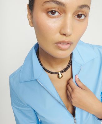 Leather Necklace with Big 18k Gold Alloy Plated Ball