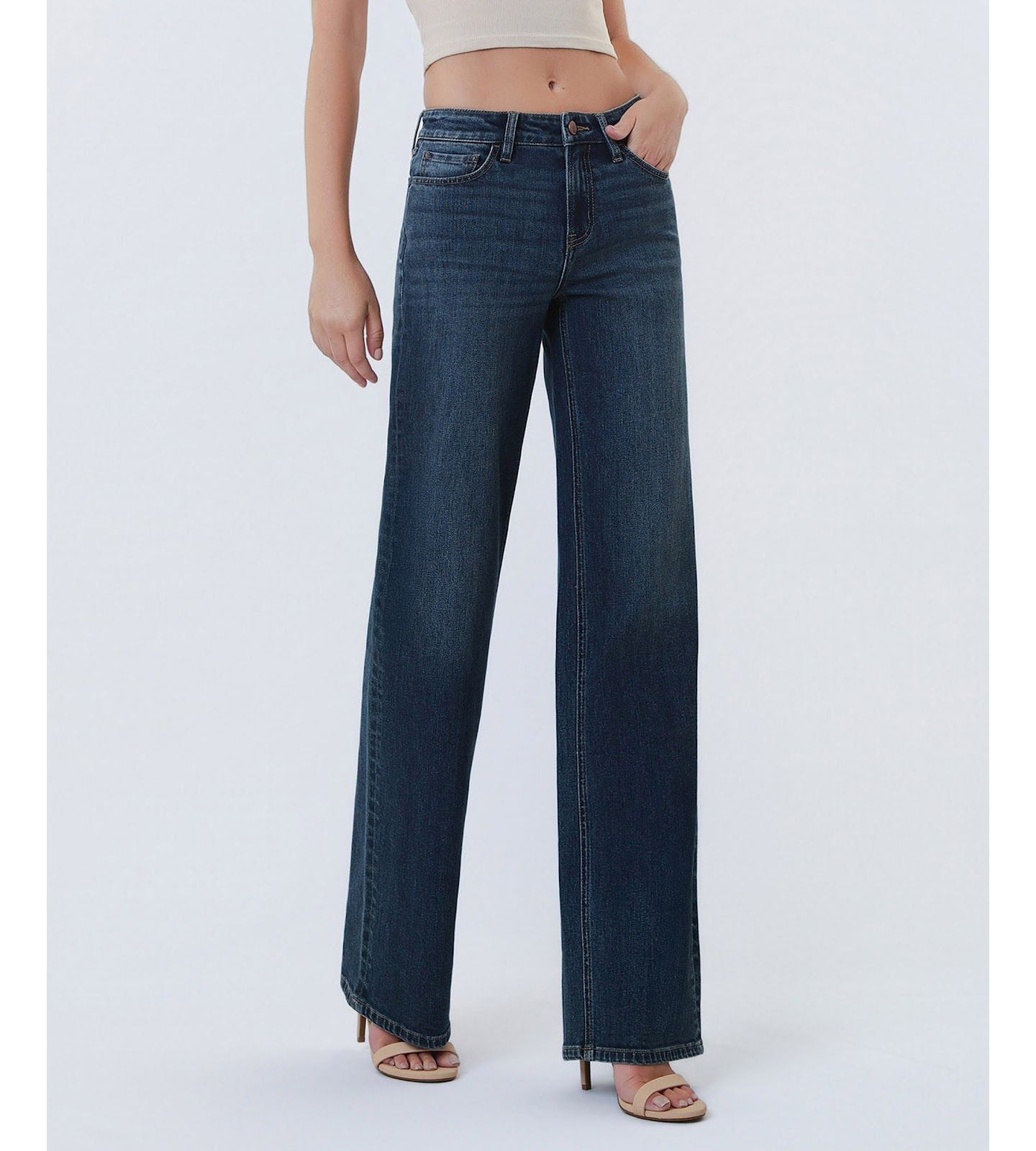 Женские джинсы Flying Monkey Mid Rise Full Length Wide Leg, цвет: Синий — фото 4