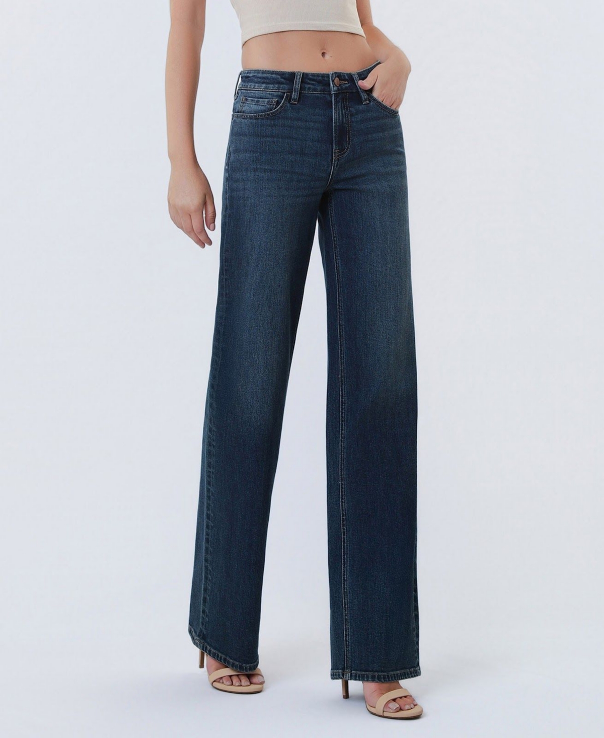 Flying Monkey Women's Mid Rise Full Length Wide Leg Jeans