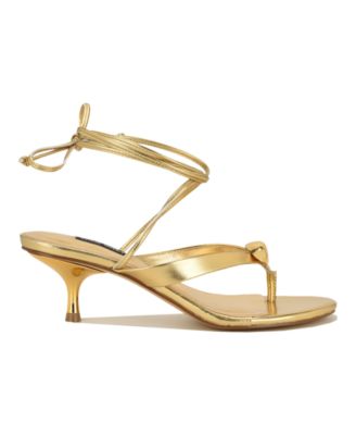 Women's Batty Ornamented Thong Tie-Up Kitten Heel Sandals