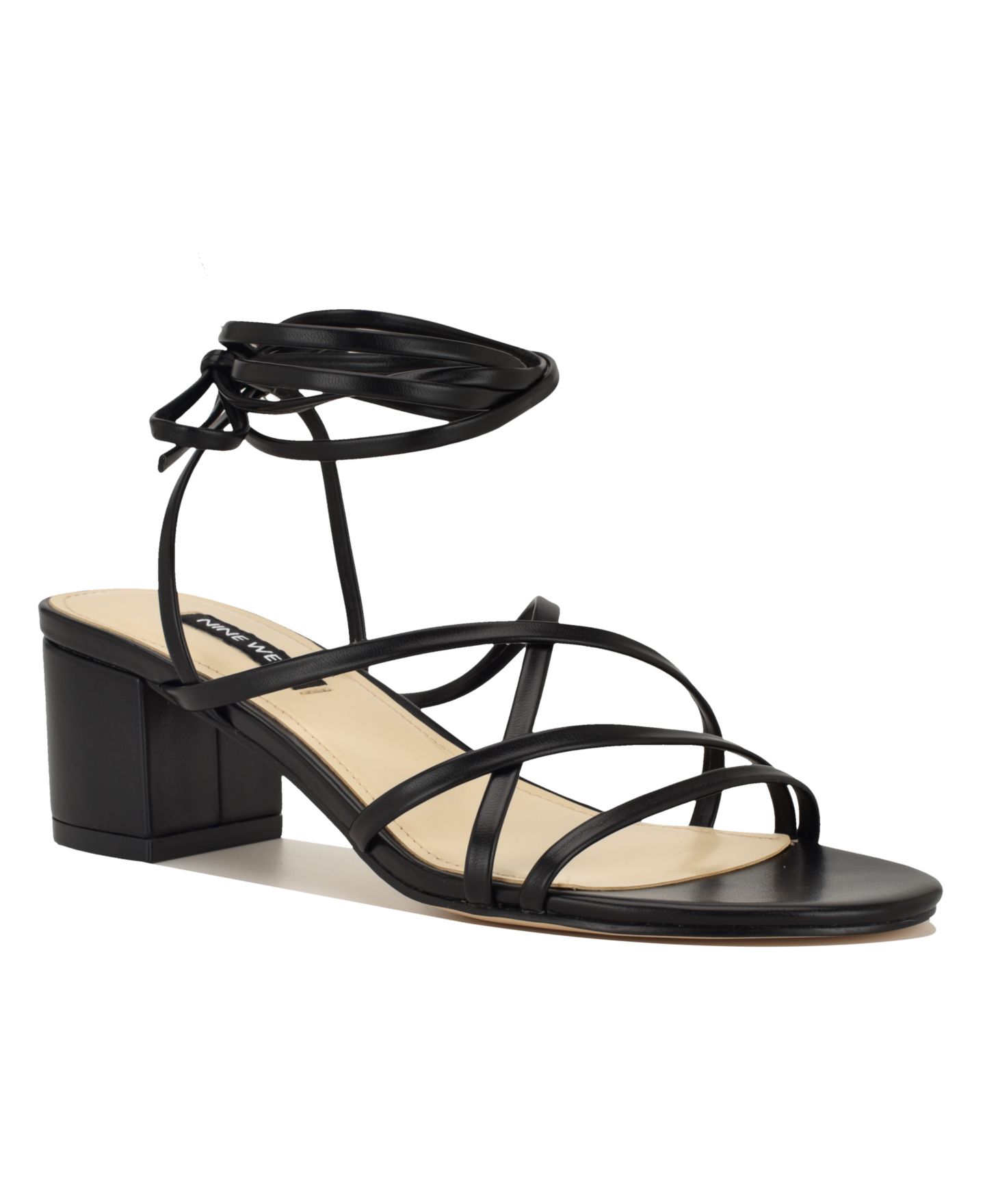 Женские сандалии Nine West Aloud Strappy Tie-Up Block Heel Dress Sandals, цвет: Чёрный — фото 1