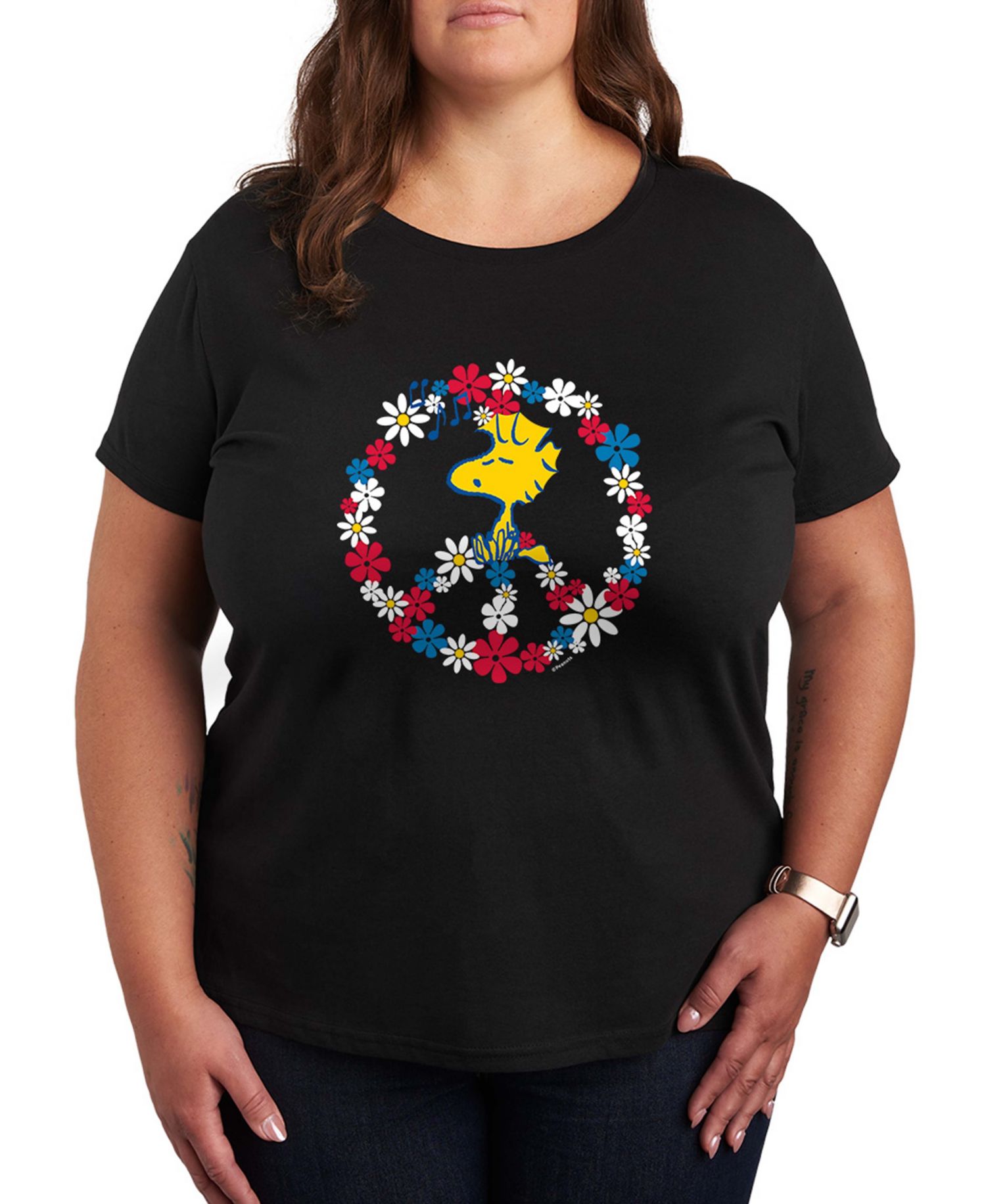 Plus Size Peanuts Woodstock Peace Americana Graphic Crewneck T-Shirt