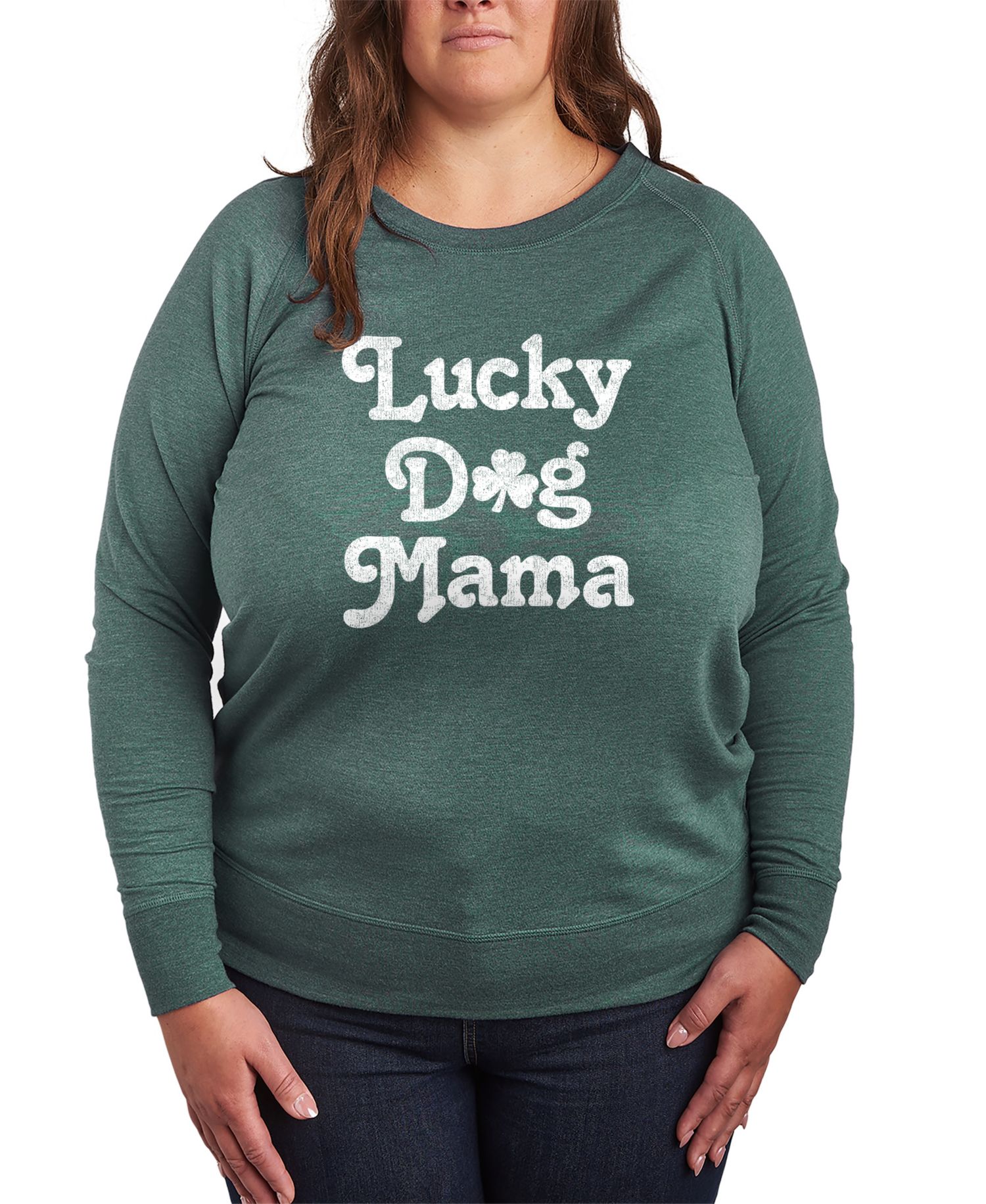 Plus Size Instant Message St. Patrick's Day Lucky Dog Mama French Terry Graphic Crewneck T-Shirt