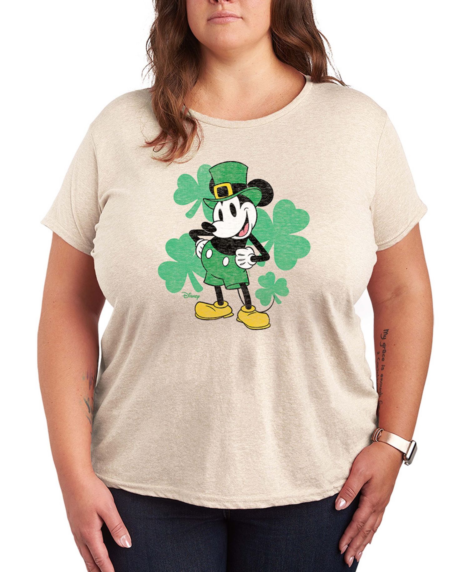 Plus Size Disney St. Patrick's Day Leprechaun Mickey Graphic Crewneck T-Shirt