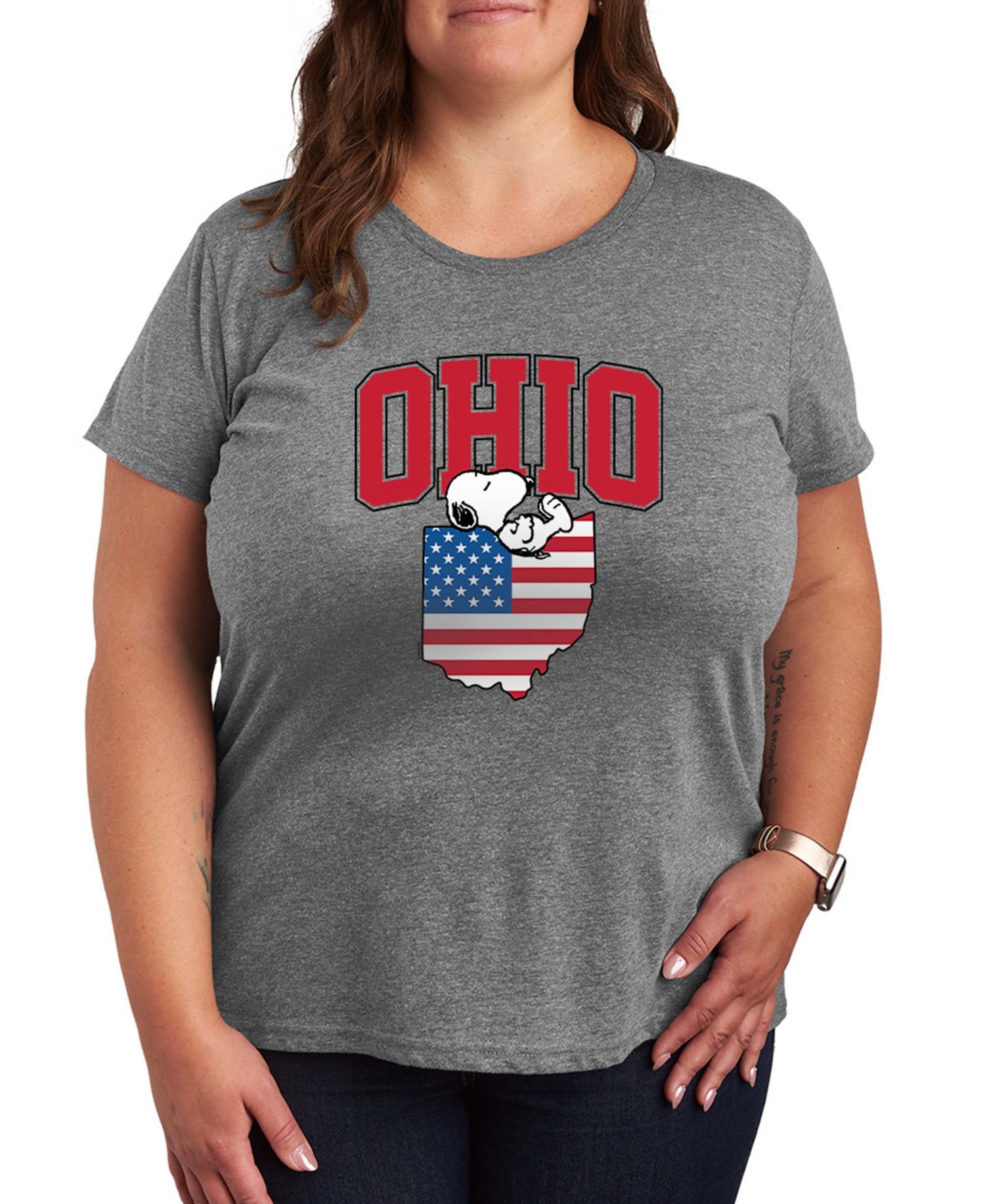 Plus Size Peanuts Ohio Snoopy Graphic Crewneck T-Shirt