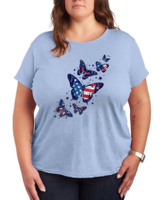 Plus Size Instant Message Patriotic Butterflies Crewneck Graphic T-Shirt