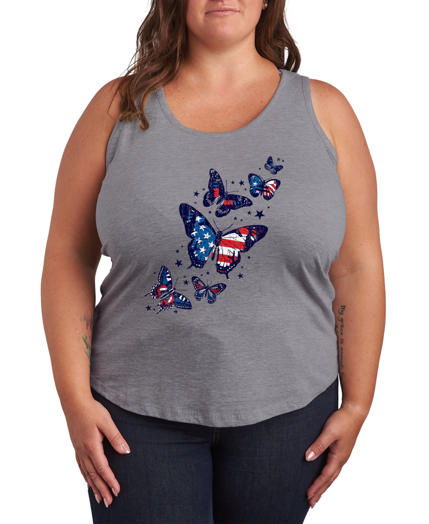 Plus Size Instant Message Patriotic Butterflies Racerback Graphic Crewneck Tank