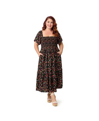 Women's Plus Size Smocked Bodice Women's Midi Dress