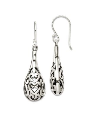 925 Sterling Silver Shepherd hook Oxidized Rhodium Plated Antiqued Teardrop Boho Hook Earrings 41x11mm Wide Stud Earring