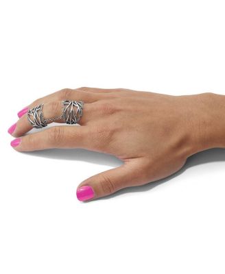 925 Sterling Silver Solid Textured Polished Oxidized Full Finger Boho Adjustable Ring Ring