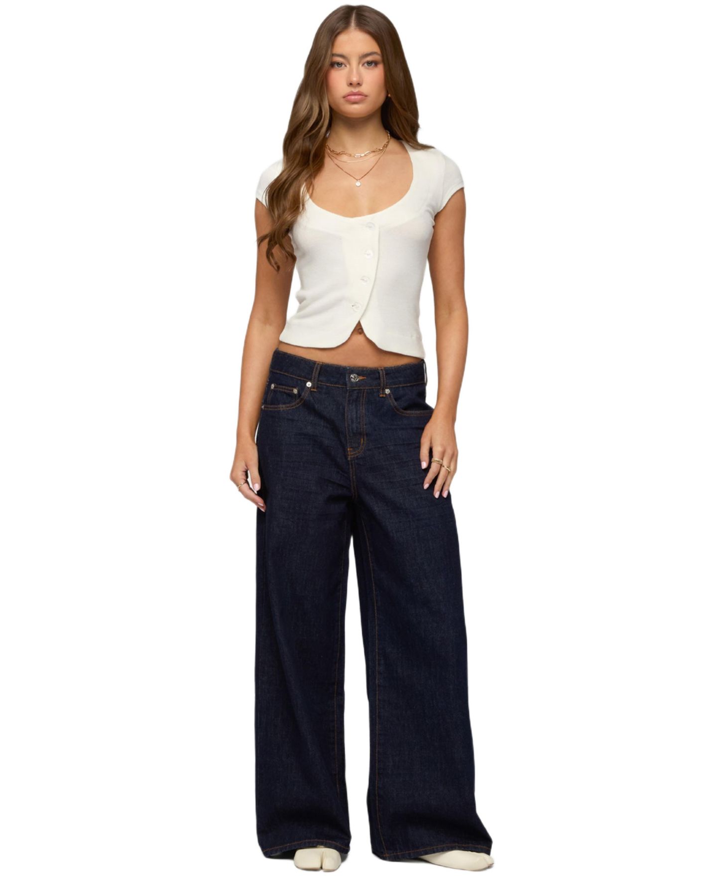 Женские джинсы Edikted Juanita Low Rise Baggy, цвет: Тёмный синий — фото 4