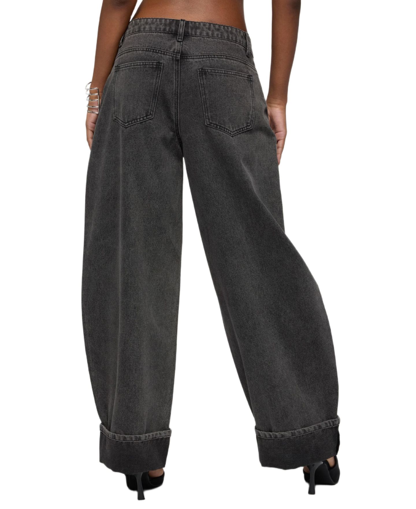 Женские джинсы Edikted Kella Low Rise Baggy, цвет: Чёрный потёртый — фото 2