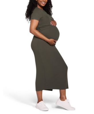 Maternity Motherhood Crew Neck Short Sleeve Nursing Midi Dress